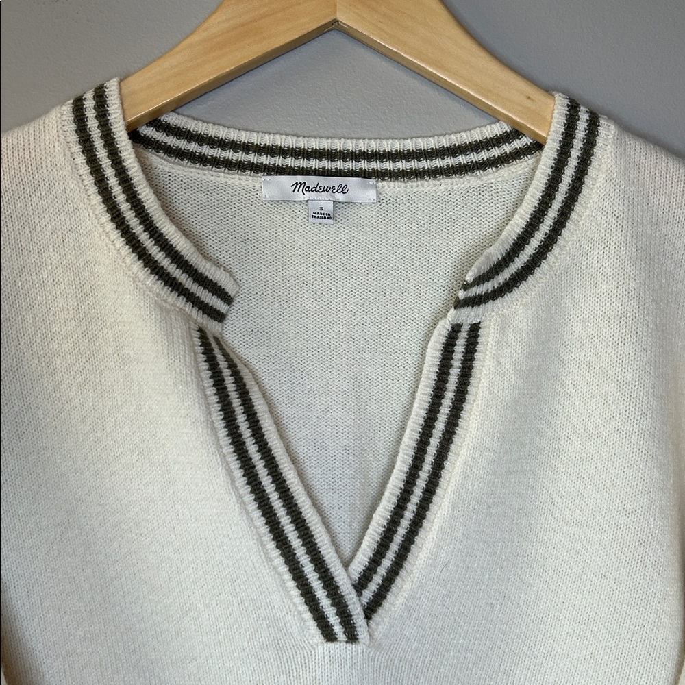 Madewell Wiltshire V Neck Pullover Balloon Sleeve Sweater Cream‎ Green Size S - Picture 3 of 8